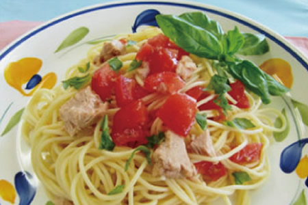 アメーラトマトとツナの冷製パスタ