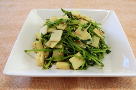 豆苗とチーズのわさびしょうゆ和え