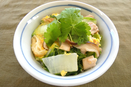 白菜と油揚げの卵とじ丼