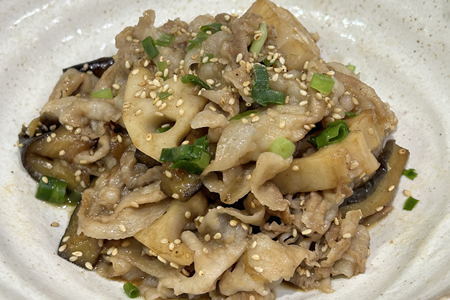 豚バラとなすの黒酢炒め